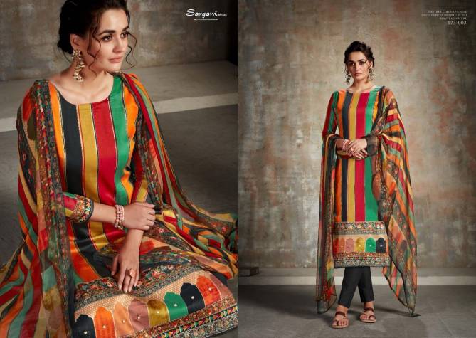 Sargam Jolly Pure Zam Designer Prints With Hand Work and Satin Dyed bottom with Pure Bemberg Print Dupatta Collections